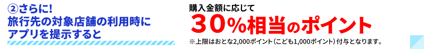 ②さらに! 旅行先の対象店舗の利用時にアプリを提示すると