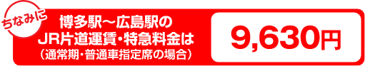 博多駅～広島駅のJR片道運賃・特急料金は（通常期・普通車指定席の場合）9,630円